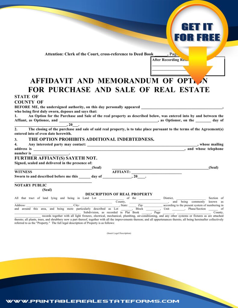 Example Affidavit &Amp; Memorandum Of Option 1 Form Sample Affidavit &Amp; Memorandum Of Option Form Template