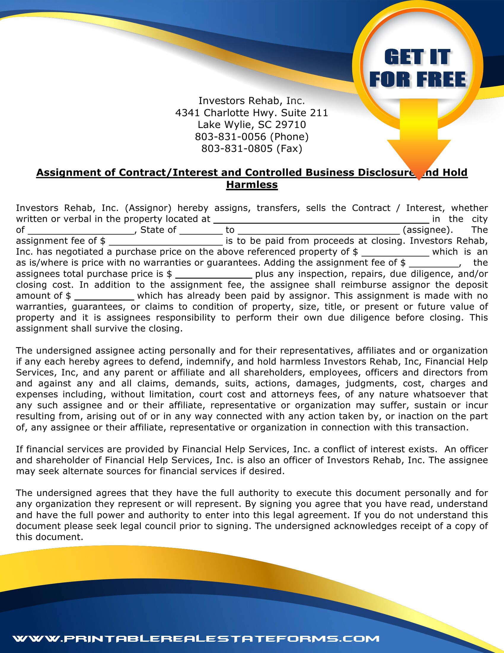 Contractual Assignment Printable Assignment Of Contract - Pdf Word Documents 2024