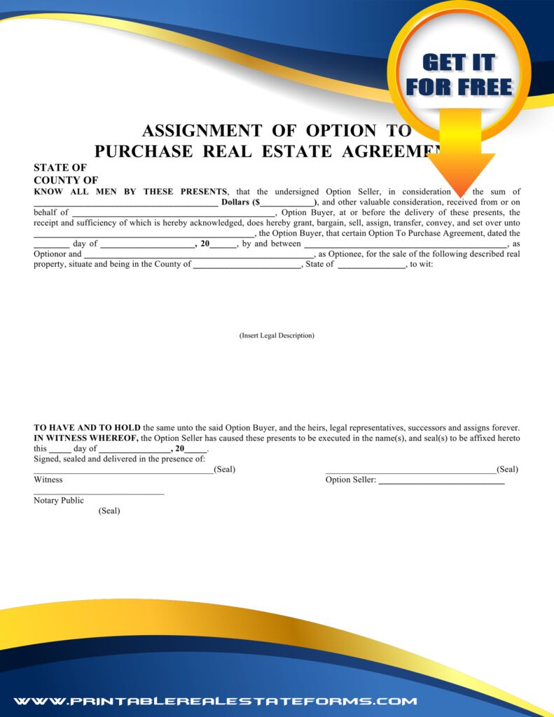 Example Assignment Of Option Agreement 1 Form Sample Assignment Of Option Agreement Form Template