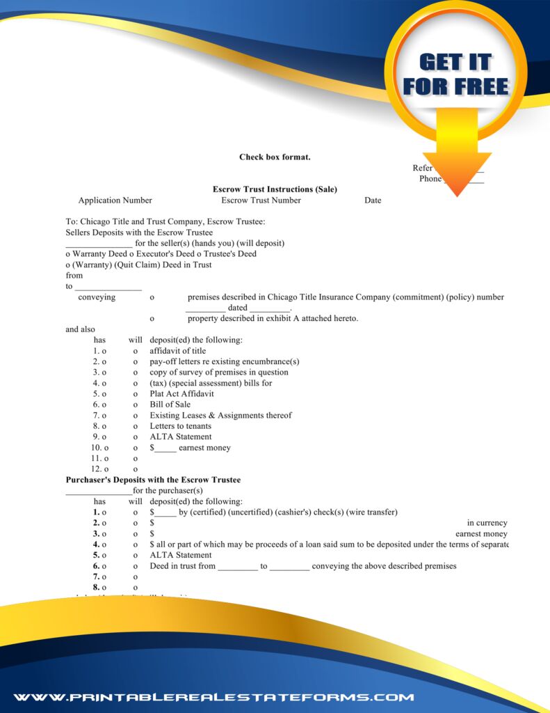 Simple Escrow Trust Instructions (Sale) Template
