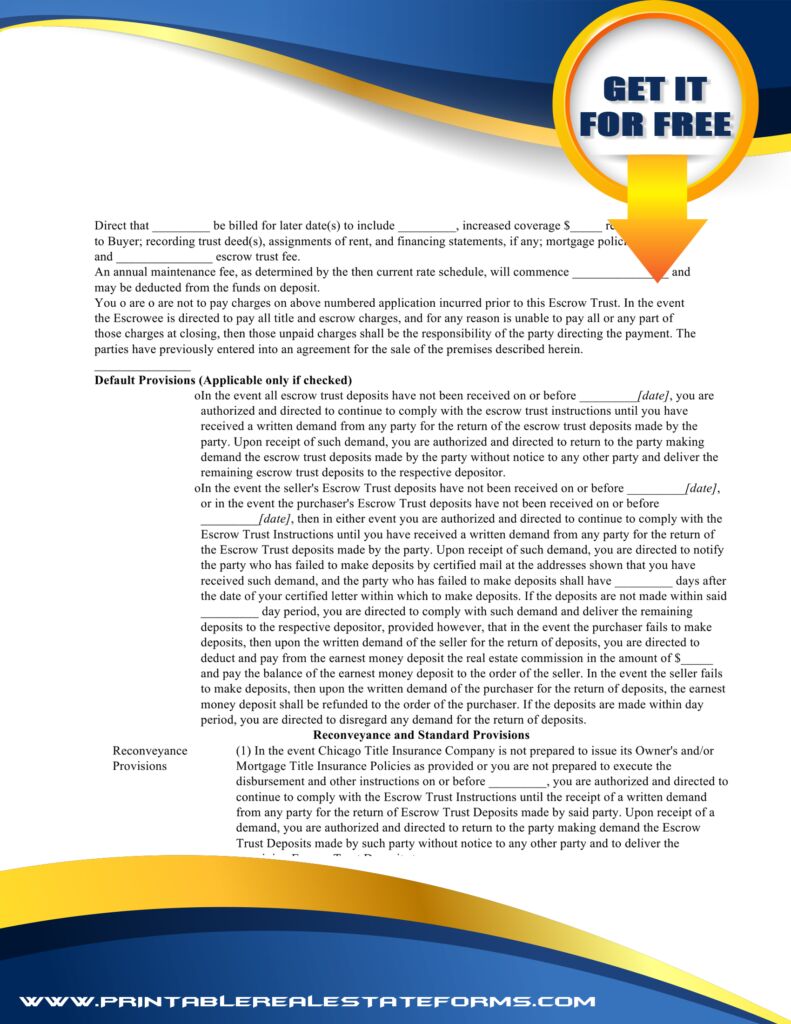 Simple Escrow Trust Instructions (Sale) Template