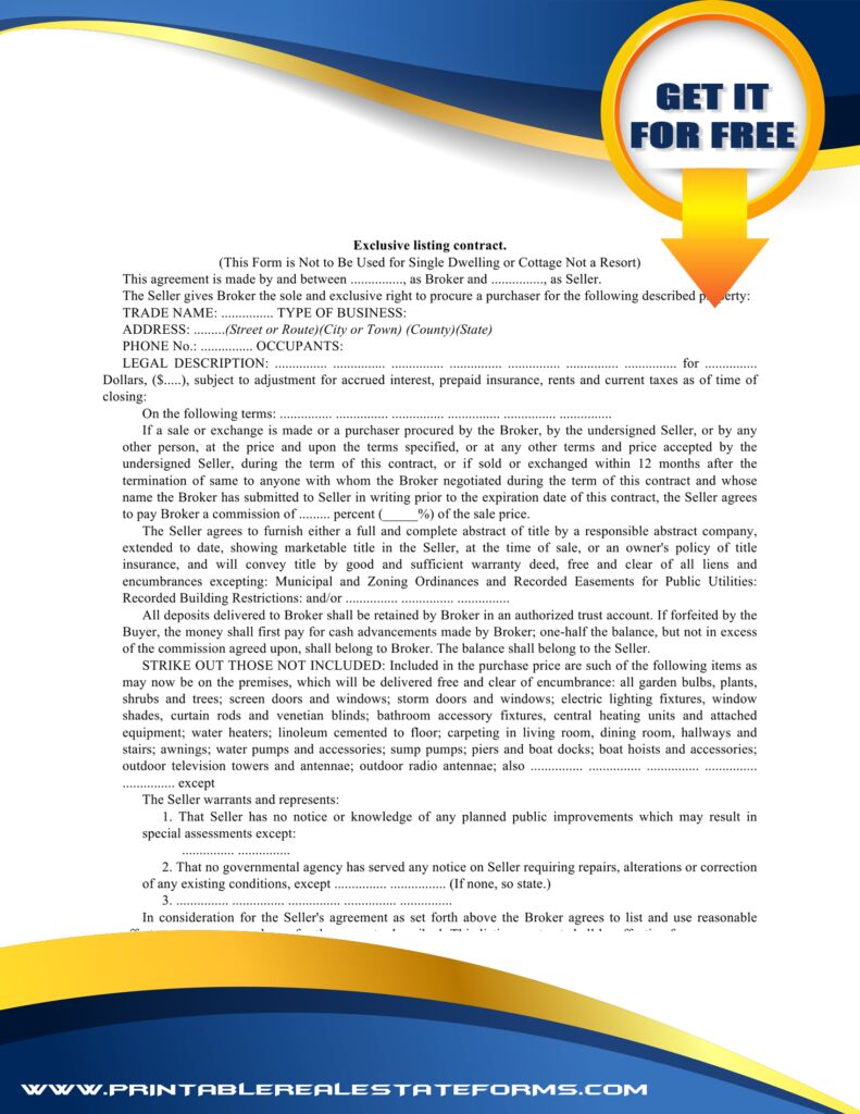 Simple Exclusive Listing Contract Template