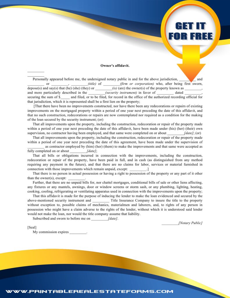 Simple Owner's Affidavit Template
