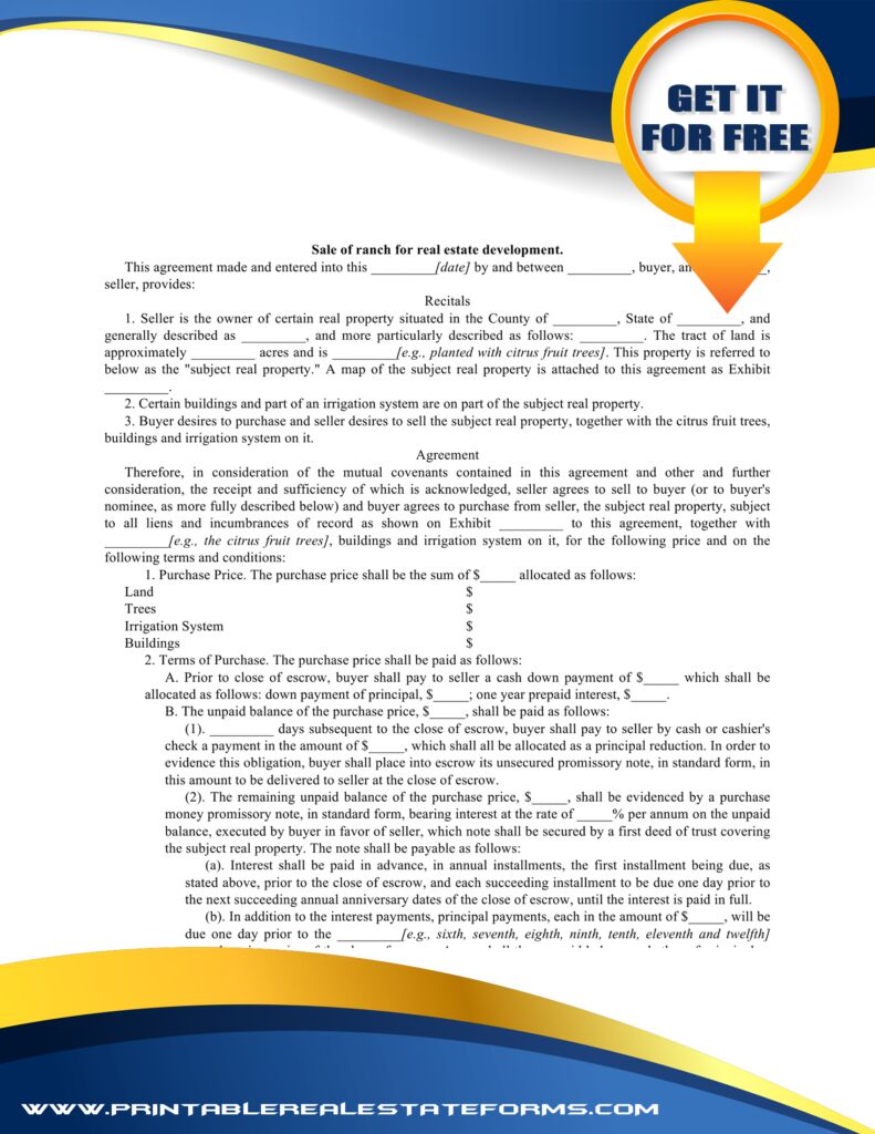 Simple Sale Of Ranch For Real Estate Development Template