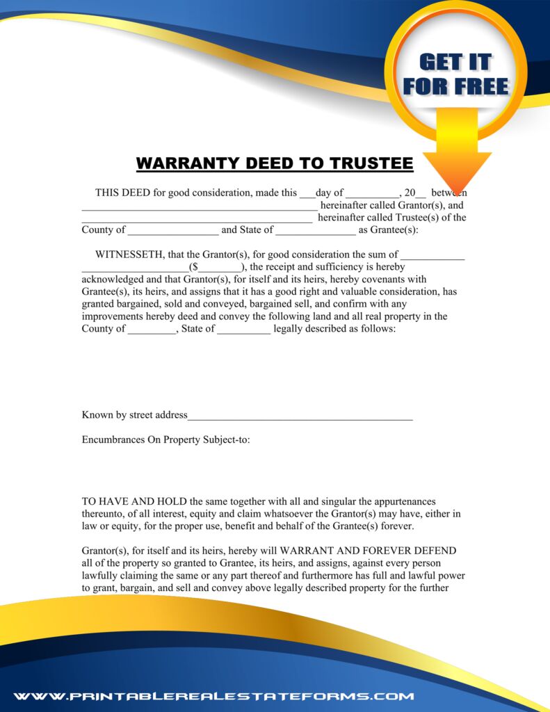 Simple Warranty Deed To Trustee Template Simple Warranty Deed To Trustee Template
