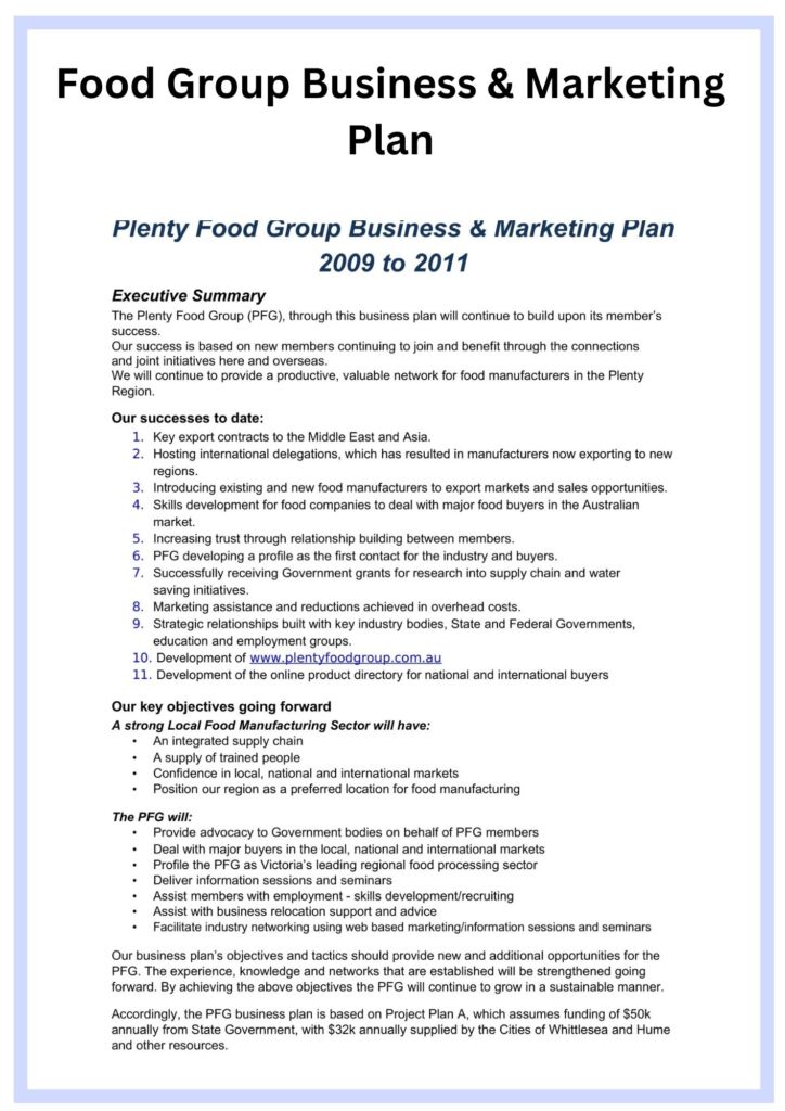 Food Group Business &Amp; Marketing Plan Simple Food Group Business &Amp; Marketing Plan Template