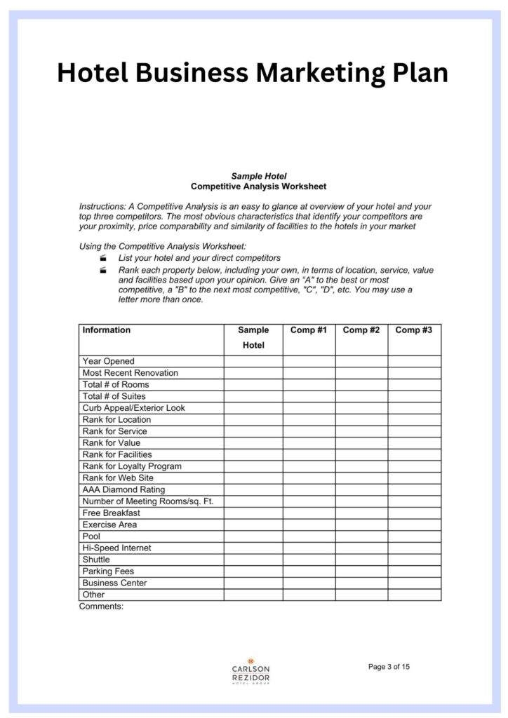Hotel Business Marketing Plan Simple Hotel Business Marketing Plan Template