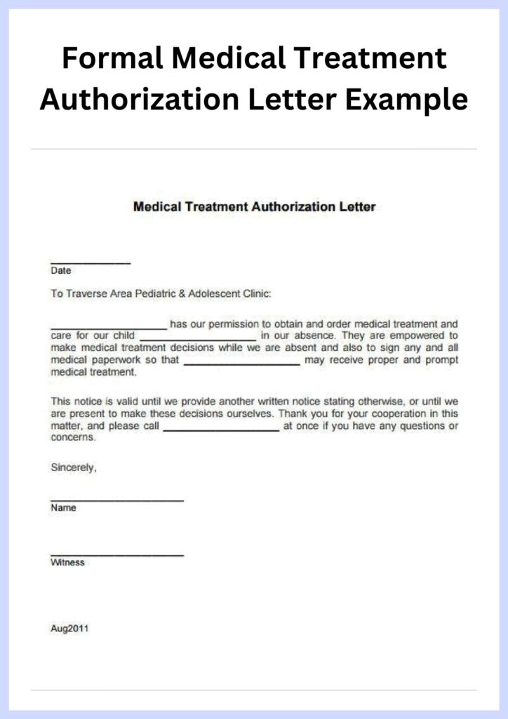 Formal Medical Treatment Authorization Letter Example Simple Formal Medical Treatment Authorization Letter Example Template