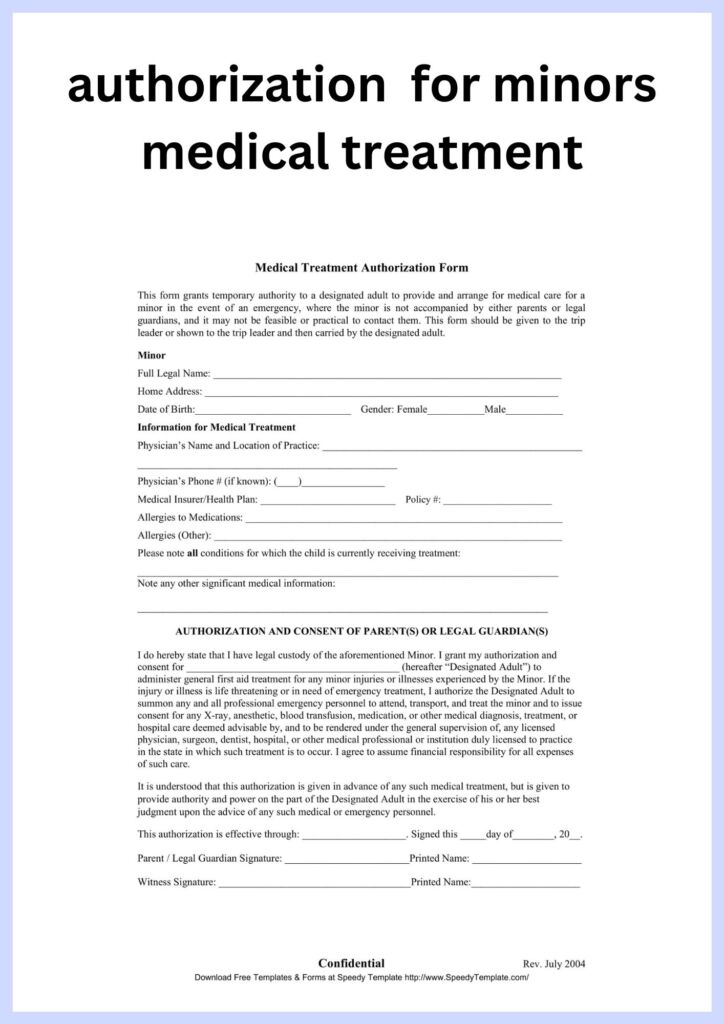 Authorization For Minors Medical Treatment Simple Authorization For Minors Medical Treatment Template