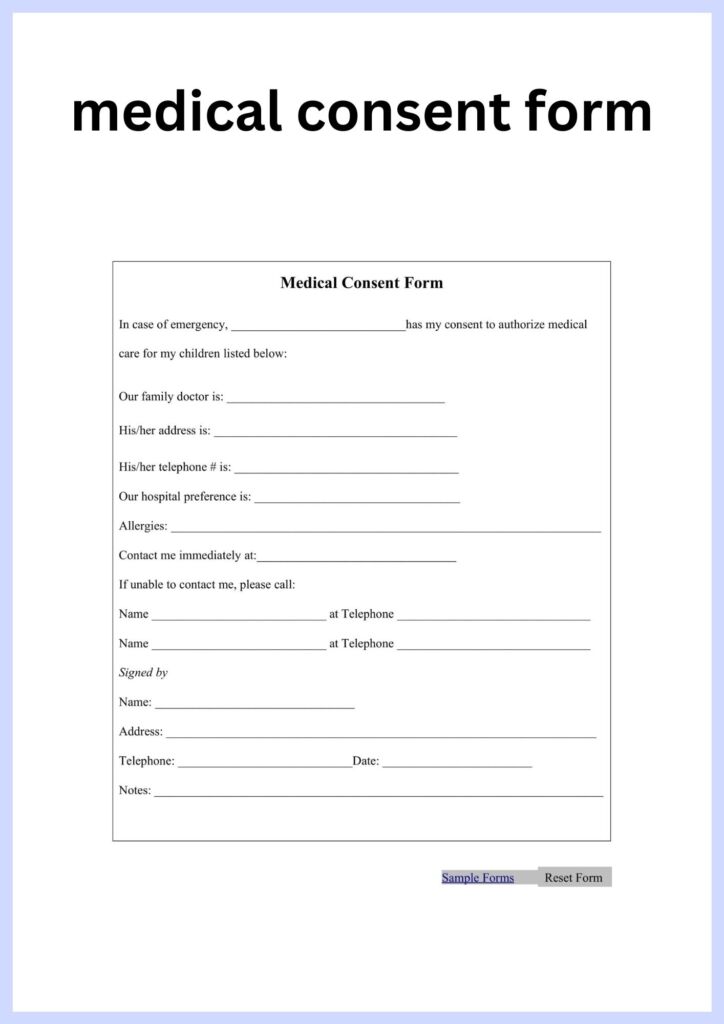 Medical Consent Form Simple Medical Consent Form Template